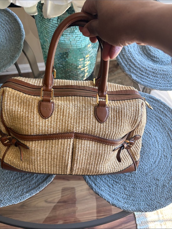 Lauren Ralph Lauren Handbags - Lauren Ralph Lauren Straw Woven Satchel with Brown Trim